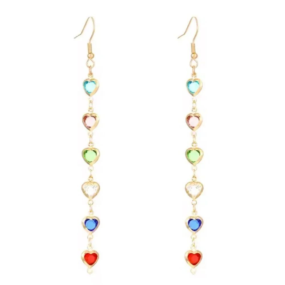 Multicolor Heart Drop Earrings S961
